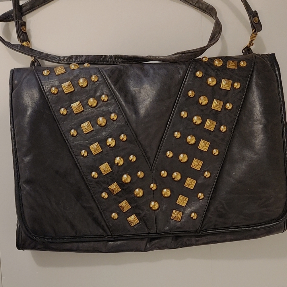 Vintage Black and Gold Embellished Crossbody Bag